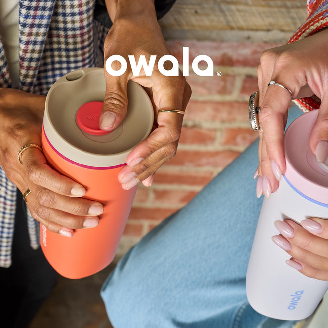 Owala SmoothSip Slider Insulated Stainless Steel Coffee Tumbler, Reusable Iced Coffee Cup, Hot Coffee Travel Mug, BPA Free 20 oz, Pucker Up 🍁 All In One Marketplace Canada