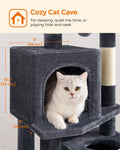 Feandrea Cat Tree Tower, 155 cm Multi-Level Cat Condo with 5 Scratching Posts, 2 Perches, 2 Caves, Hammock, 2 Pompoms, Smoky Gray UPCT192G01 🍁 All In One Marketplace Canada