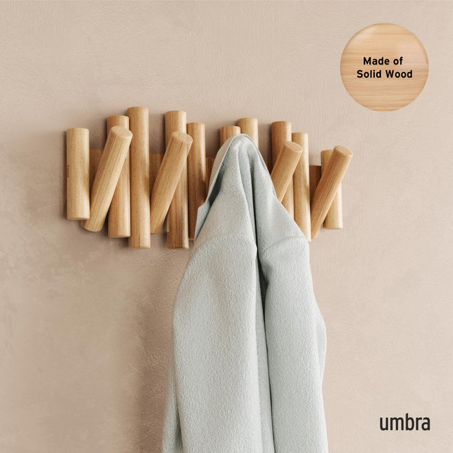 Umbra Picket Coat Rack Wall Mount – 5 Flip-Down Wood Coat Hooks, Modern & Functional Storage, Easy Install Wall Hooks, Natural 🍁 All In One Marketplace Canada