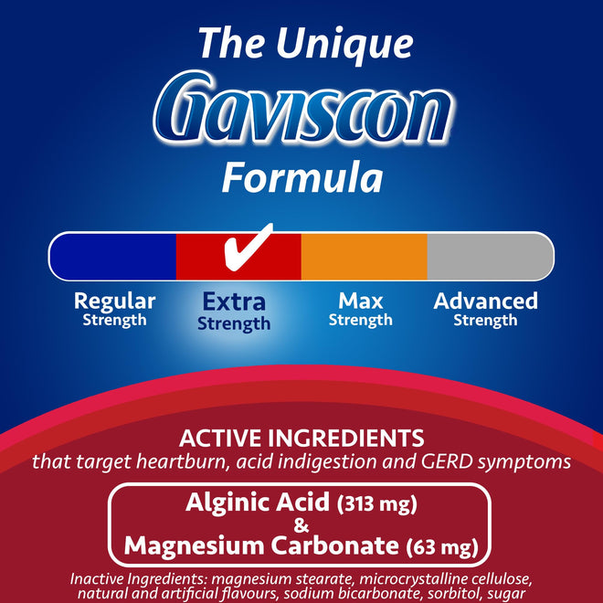 Gaviscon Extra Strength Flavour Burst Tablets - 120 Count - Chewable Foaming Antacid Tablets for Day and Night Heartburn Relief, Acid Reflux and GERD Relief, Fruit Blast - Free of Aluminum, Lactose and Gluten 🍁 All In One Marketplace Canada