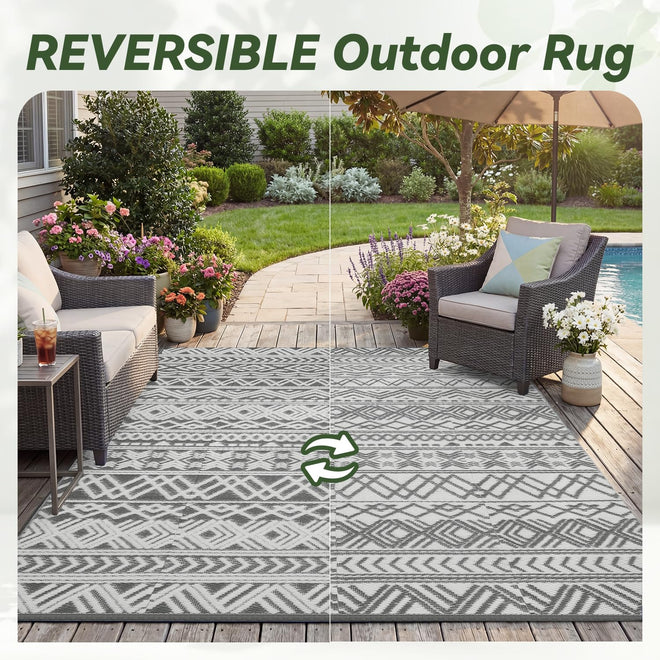 Outdoor Rug 5x8 ft Waterproof Outdoor Carpet-Patio RV Deck Camping Rug Portable Boho Rugs for Outdoor Area Rug Picnic Backyard Porch Beach Mat Grey 🍁 All In One Marketplace Canada