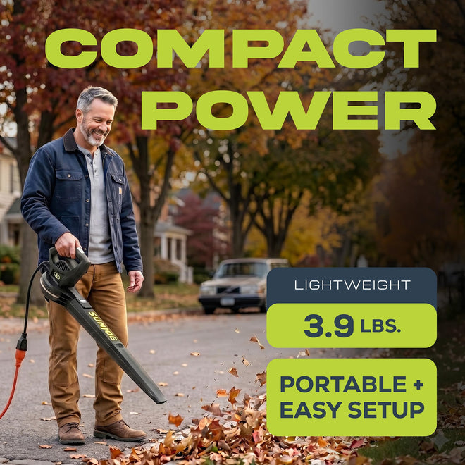 Sun Joe SBJ597E All-Purpose Electric Leaf Blower, 6-Amp Motor, 155 MPH, 260 CFM, Black - Lightweight & Compact, One-Hand Operation for Yards, Porches, Patios, Walkways, Decks, Garage & Light Snow 🍁 All In One Marketplace Canada