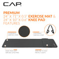 CAP Barbell Yoga Mat 1/2" Thick with Carrying Strap & Knee Pad - High Density Exercise Mat for Yoga, Pilates, Stretching, Floor & Fitness Workouts - 71''x24''x1/2" | Black 🍁 All In One Marketplace Canada