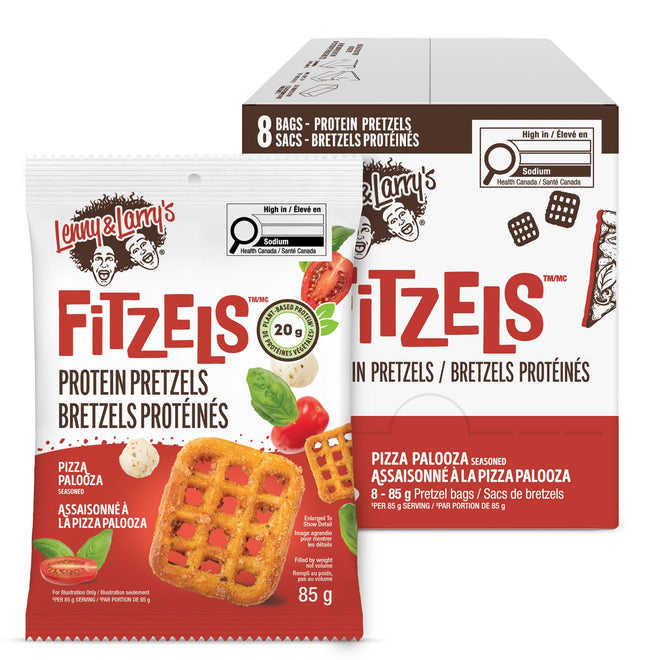 Lenny & Larry's Pizza Palooza FITZELS – Savory Pretzel Snacks Incredibly Tasty High Protein, Salty, Vegan, 20 g of Plant Based Protein (eight) Bags, 85 g Each 🍁 All In One Marketplace Canada