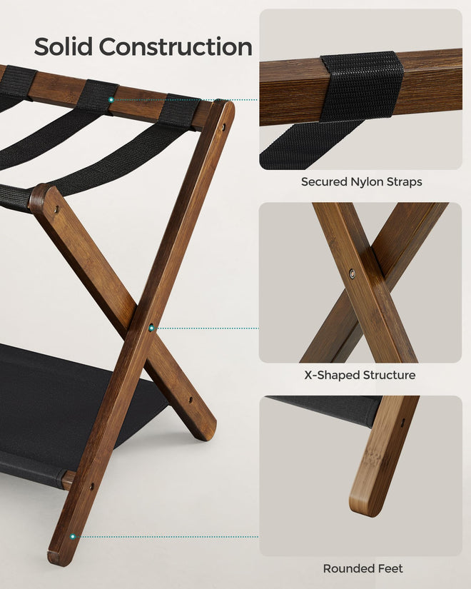 SONGMICS Luggage Rack, Bamboo Luggage Rack for Guest Room, Folding Suitcase Stand, for Hotel, Bedroom, Heavy-Duty, Holds up to 131 lb, Walnut Brown URLR007D01 🍁 All In One Marketplace Canada