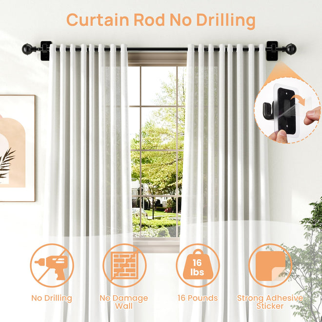 upsimples No Drill Curtain Rods for Window 28 to 48 Inches, 5/8 Inch Diameter Renter Friendly Drapery Rod with Adhesive Brackets without Drilling, Adjustable from 27 to 52 Inches, Black 🍁 All In One Marketplace Canada