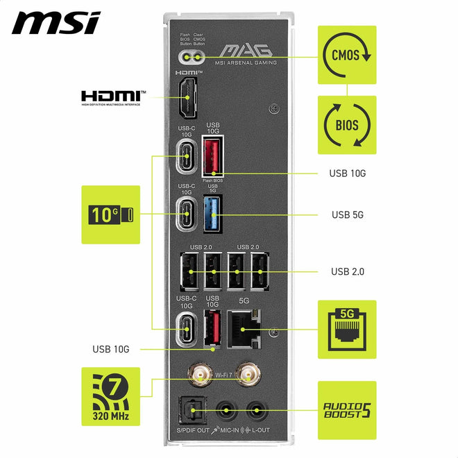 MSI MAG B850 Tomahawk MAX WiFi Gaming Motherboard (AMD Ryzen 9000/8000/7000 Series Processors, AM5, DDR5, PCIe 4.0, M.2, SATA 6Gb/s, USB 3.2 Gen 2, HDMI/DP, Wi-Fi 7, Bluetooth 5.3, 2.5Gbps LAN, ATX) 🍁 All In One Marketplace Canada