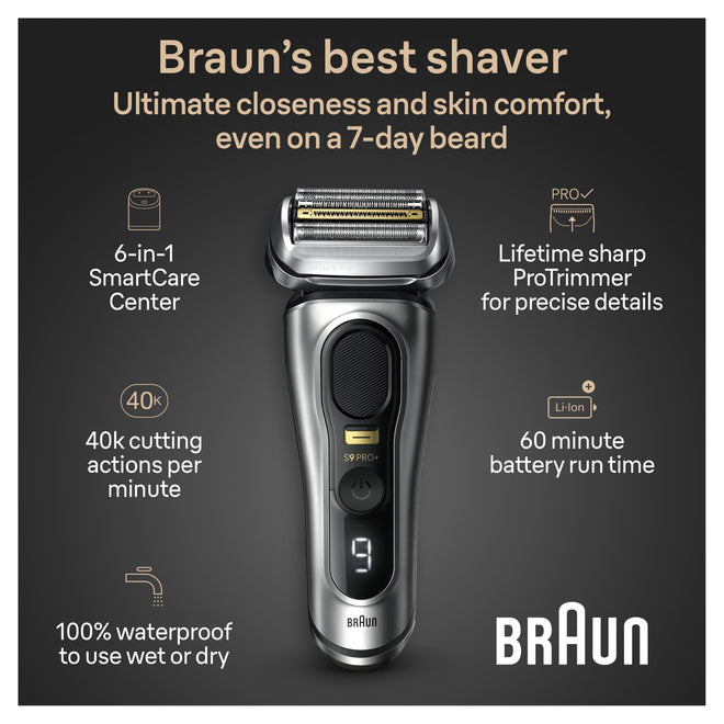 Braun Shavers for Men, Trimmer, Electric Foil Razor, Series 9 Pro+ Shaver, Precision Long Hair Trimmer, Wet & Dry with SmartCare Center, 9567cc, Silver 🍁 All In One Marketplace Canada