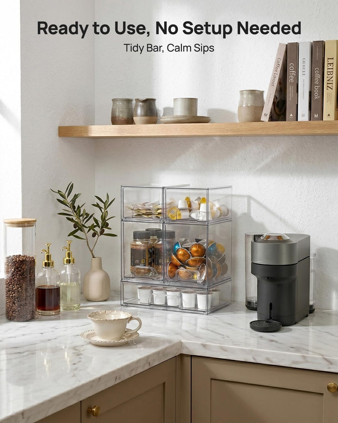 Vtopmart Stackable Storage Drawers Set of 5, 12" Wide and 4.4''&7.6'' High Clear Plastic Organizer Bins for Beauty Supplies,Ideal for Vanity, Bathroom,Cabinet,Pantry Organization 🍁 All In One Marketplace Canada