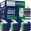 Adult Wipes For Elderly - 8"x13" 720ct (12 Packs of 60) Huge & Soft Non-Flushable Body Wipes for Adults Bathing No-Rinse - Incontinence Disposable Washcloths, Vitamin E & Aloe Infused 🍁 All In One Marketplace Canada