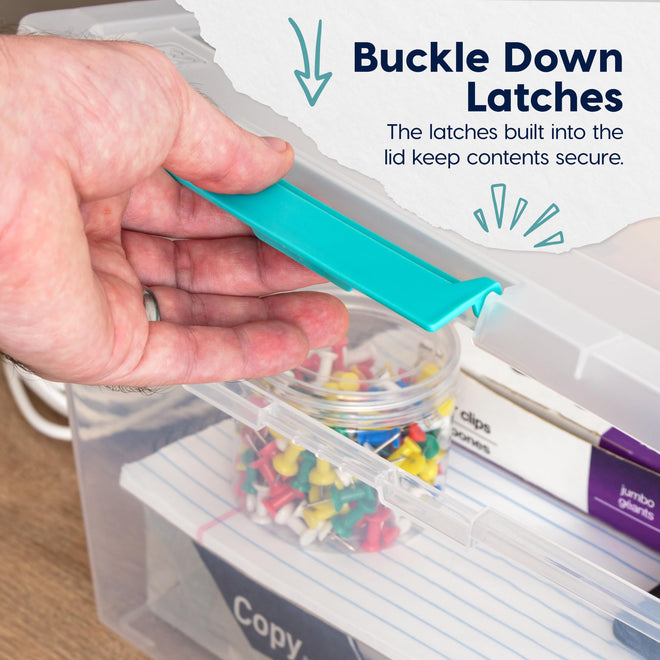 IRIS USA 11.4 L (12 US Qt) Large Deep Clip Box, 4 Pack, Clear Plastic Storage Container Bins with Latching Lids, Organizer for Home, Office and Classroom, Stackable Nestable, Seafoam Blue Buckles 🍁 All In One Marketplace Canada