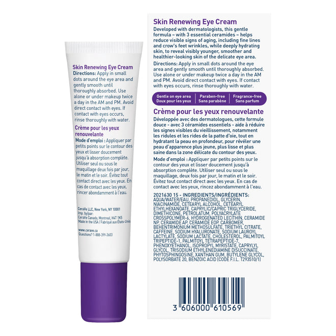 CeraVe Skin Renewing Eye Cream, Under Eye Cream with Caffeine, Peptides, & Hyaluronic Acid, Reduce Appearance of Fine Lines. Fragrance-Free & Ophthalmologist Tested, 15 mL 🍁 All In One Marketplace Canada