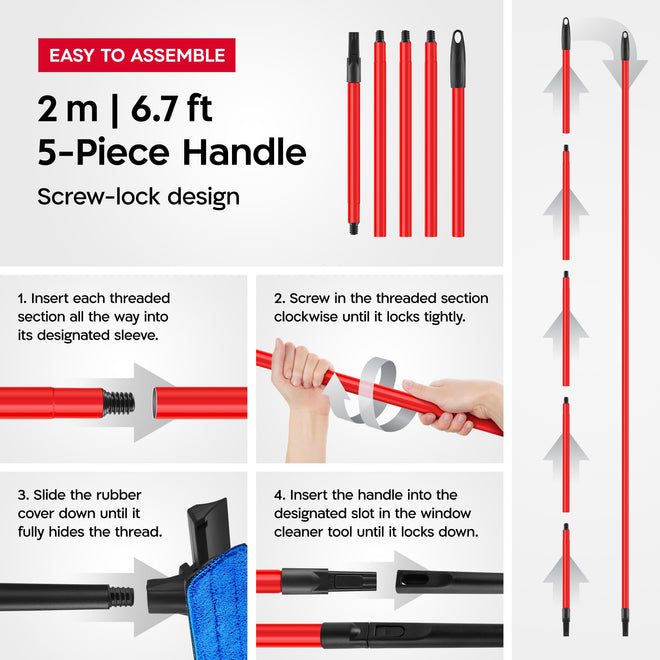 Tyroler 2-in-1 High Window Cleaning Tool | Window Squeegee Extendable with 30-205CM 5 Part Handle | Perfect Window Cleaning & Washing Kit (Black - Rubber) 🍁 All In One Marketplace Canada