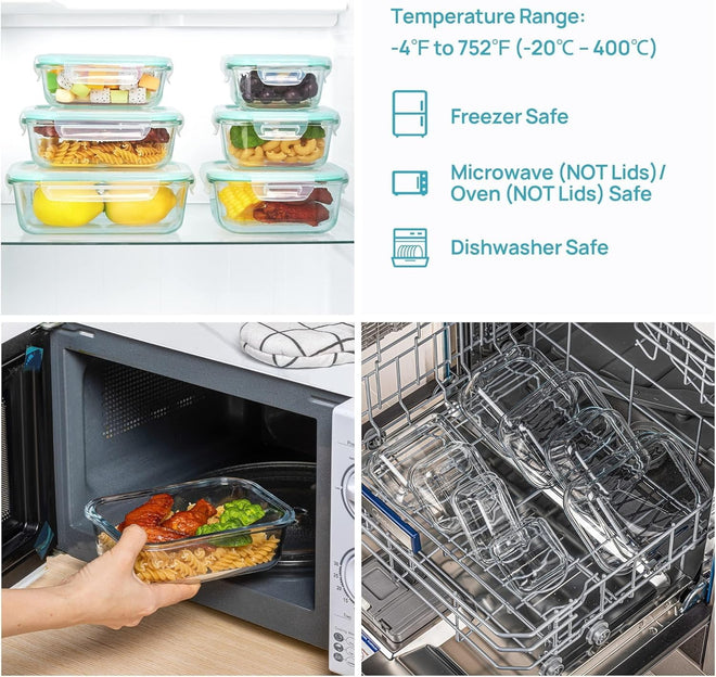 Vtopmart 8 Pack Glass Container Food Storage, Meal Prep Containers, Airtight Lunch Boxes with Leak Proof Locking Lids, for Microwave, Oven, Freezer and Dishwasher, Green 🍁 All In One Marketplace Canada