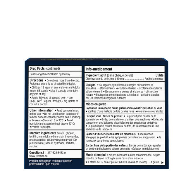 Reactine Extra Strength Antihistamine Liquid Gel Pills - 10mg Cetirizine Hydrochloride - Allergy Relief Medicine - 25 count 🍁 All In One Marketplace Canada