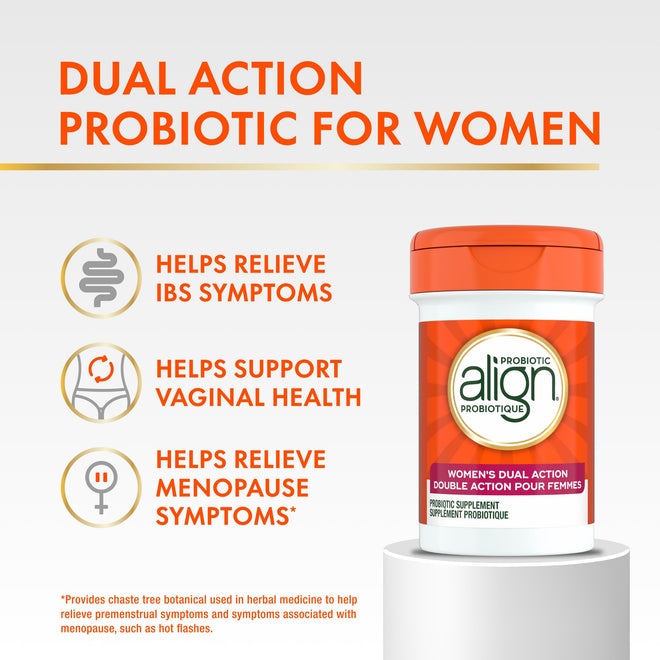 Align Probiotic, Women's Dual Action, Multi-Strain Probiotic, with Chaste Tree, Soothes Occasional Abdominal Discomfort, Gas, Bloating, 28 Capsules 🍁 All In One Marketplace Canada