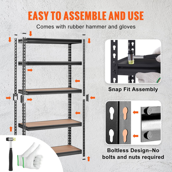 VEVOR Storage Shelving Unit, 5-Tier Adjustable, 2000 lbs Capacity, Heavy Duty Garage Shelves Metal Organizer Utility Rack, Black, 30" L x 12" W x 60" H for Kitchen Pantry Basement Bathroom Laundry 🍁 All In One Marketplace Canada