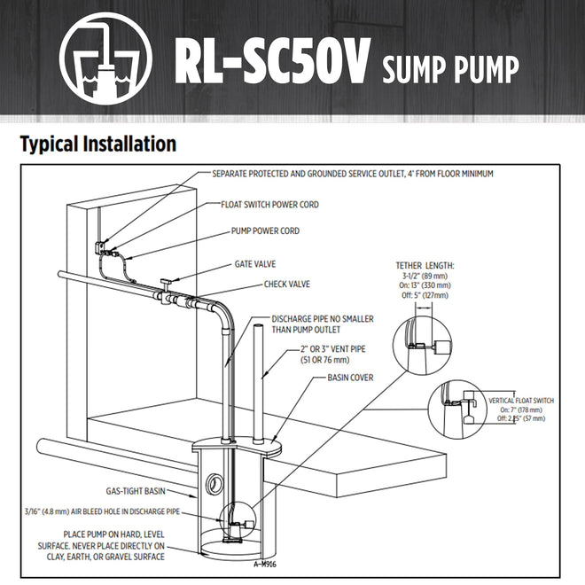 Red Lion RL-SC50V 115-Volt, 1/2 HP, 4300 GPH Cast Iron Sump Pump with Vertical Switch, 10-Ft. Cord, Red, 14942747 🍁 All In One Marketplace Canada