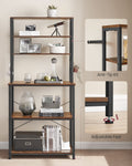 VASAGLE Coffee Bar, Baker’s Rack for Kitchen with Storage, 6-Tier Kitchen Shelves with 6 Hooks, Microwave Stand, Industrial, 15.7 x 31.5 x 65.7 Inches, Rustic Brown and Black UKKS019B01 🍁 All In One Marketplace Canada