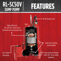 Red Lion RL-SC50V 115-Volt, 1/2 HP, 4300 GPH Cast Iron Sump Pump with Vertical Switch, 10-Ft. Cord, Red, 14942747 🍁 All In One Marketplace Canada