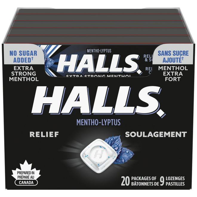 Halls, No Sugar Added Extra Strong, Cough Drops, 9 Lozenges (20 Packs) 🍁 All In One Marketplace Canada