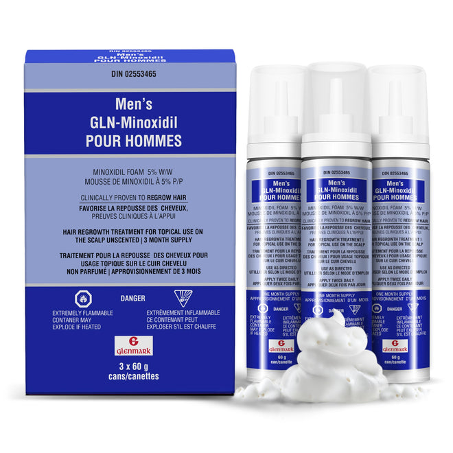 Glenmark | Minoxidil 5% Hair Regrowth Foam for Men, Aerosol Can, 3 Month Treatment (180 gr) – Mess-Free, Fast-Drying Formula for Thinning Hair & Hair Loss – Reactivates Follicles 🍁 All In One Marketplace Canada