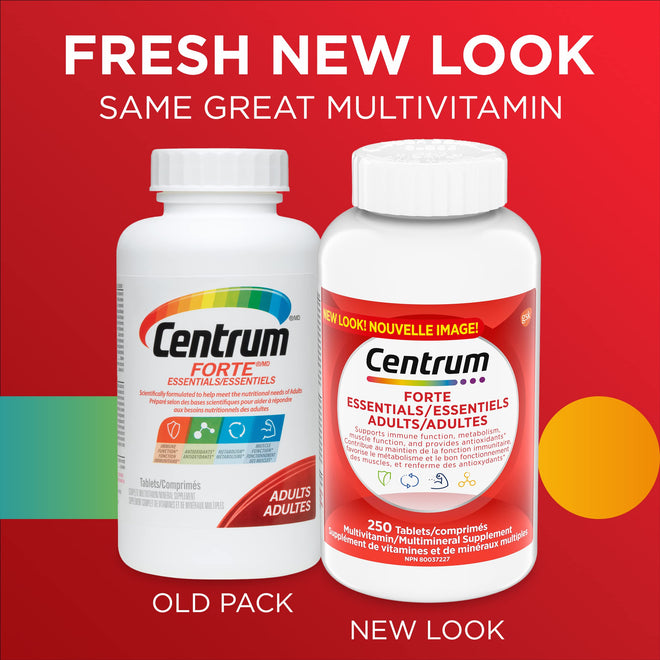Centrum Adult Forte Essentials Mulitvitamins/Minerals Supplement for Men & Women, 250 Tablets (Packaging May Vary) 🍁 All In One Marketplace Canada