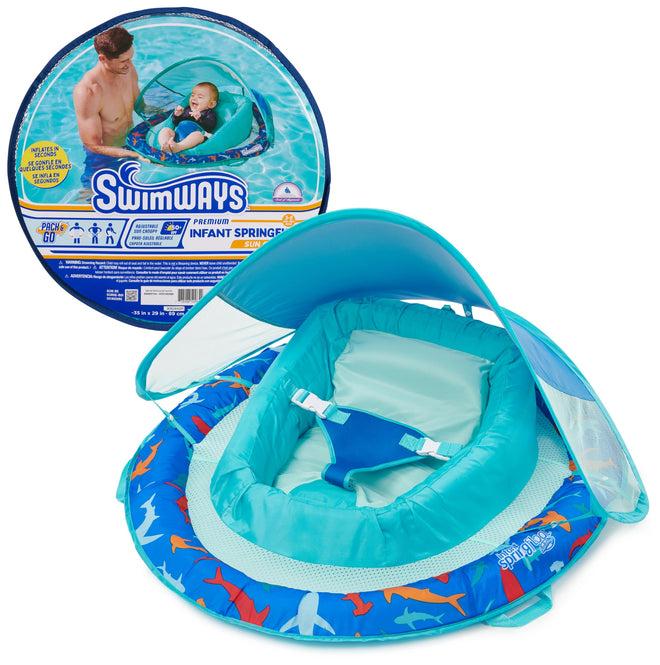 Swimways Infant Spring Float, Baby Pool Float with Canopy & UPF Protection, Swimming Pool Accessories for Kids 3-9 Months, Shark 🍁 All In One Marketplace Canada