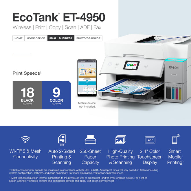 Epson EcoTank ET-4950 Wireless Color All-in-One Supertank Printer - Black 🍁 All In One Marketplace Canada