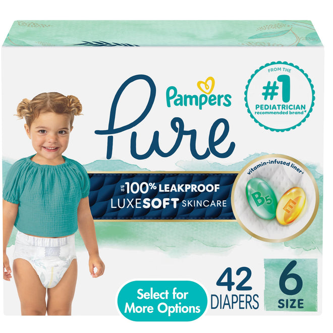 Pampers Pure Baby Diapers, Size 6, Up to 100% Leakproof, Premium Hypoallergenic Soft Diapers, 1 Pack (Count of 42) 🍁 All In One Marketplace Canada