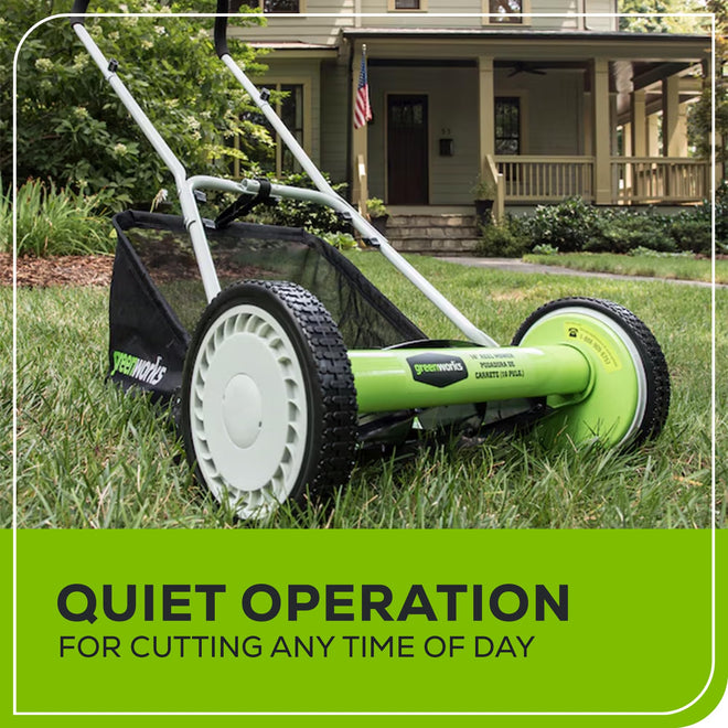 Greenworks 16-Inch Reel Lawn Mower with Grass Catcher 25052,Black/Green, 47" D x 22" W x 29.75" H 🍁 All In One Marketplace Canada