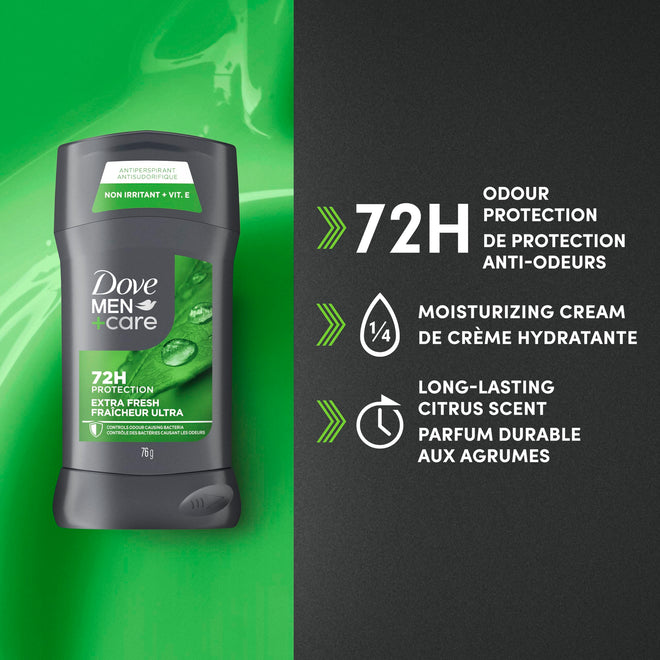 Dove Men+Care Antiperspirant Stick for 72h sweat & odour protection Extra Fresh with Triple Action moisturizer to help prevent skin irritation caused by dryness, 76g (Pack of 4) 🍁 All In One Marketplace Canada