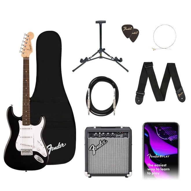 Fender Squier Debut Series Stratocaster Electric Guitar Kit, Beginner Guitar Kit, with 2-Year Warranty, with Padded Gig Bag, Frontman 10G Amp, Strap, and More, Includes Free Lessons, Black 🍁 All In One Marketplace Canada