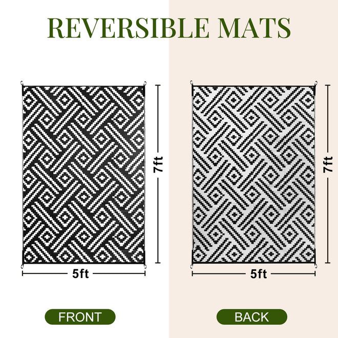 OPPODREAM Outdoor Rug 5x7 Ft, Waterproof Outdoor Plastic Straw Rug for Patio, Reversible Out Door Carpet for Camping, Deck, Rv, 5 x 7 Area Carpet Balcony, Porch, Backyard, Black and White 🍁 All In One Marketplace Canada