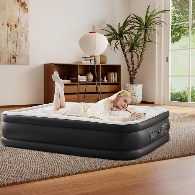 Sweetcrispy Twin Air Mattress, 18" Inflatable Blow Up Airbed with Built-in High Capacity Pump, Double Height, Non-Slip Bottom Design, Weight Capacity 660 lbs Air Bed for Home or Camping 🍁 All In One Marketplace Canada