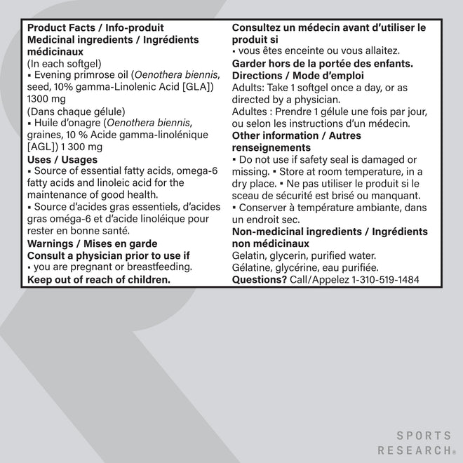 Sports Research® Evening Primrose Oil with GLA - Cold Pressed Primrose Oil supporting Women's Health - Hexane Free · Non-GMO · Gluten Free - 120 Count Softgels 🍁 All In One Marketplace Canada