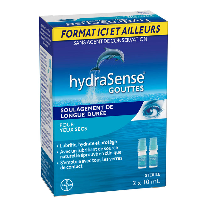 HydraSense Eye Drops, For Dry Eyes, Fast and Long-Lasting Relief, Preservative Free, Naturally Sourced Lubricant, Home and Away Twin Pack (2 x 10 mL), 20 mL 🍁 All In One Marketplace Canada