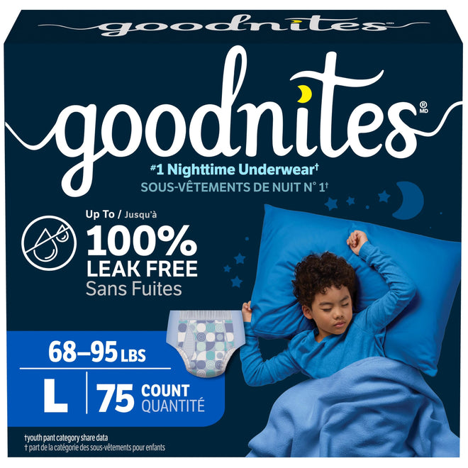 Goodnites Boys' Nighttime Bedwetting Underwear, Size Large (68-95 lbs), 75 Ct (3 Packs of 25), Packaging May Vary 🍁 All In One Marketplace Canada