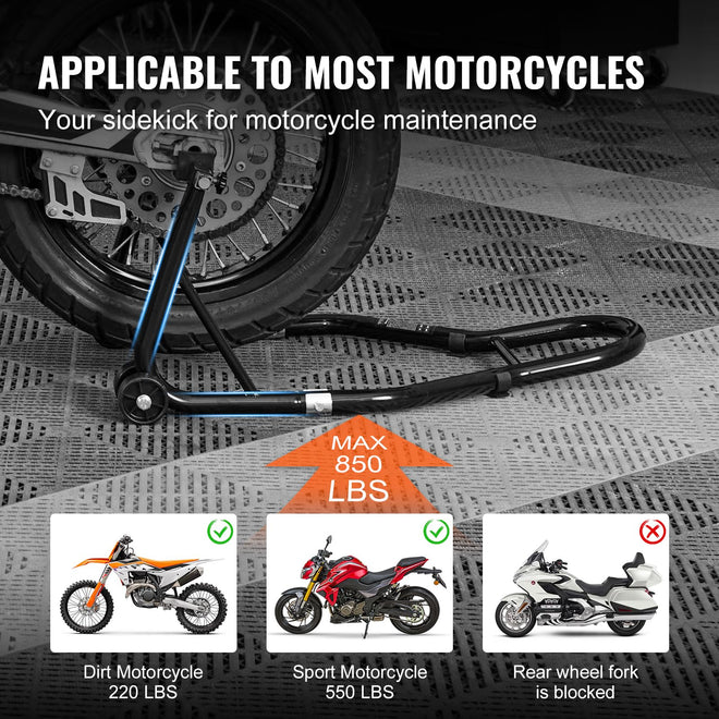 VEVOR Motorcycle Rear Wheel Stand, with U + L Fork Swingarm Spool, 850 lbs Capacity Heavy Duty Rear Wheel Stand Motorcycle Lift Jack Stand, for Suzuki Yamaha Honda Kawasaki, Black 🍁 All In One Marketplace Canada