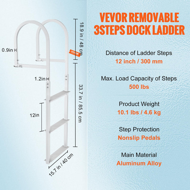VEVOR Dock Ladder, Removable 3 Steps, 500 lbs Load Capacity, Aluminum Alloy Pontoon Boat Ladder with 3.1'' Wide Step & Nonslip Mat, Easy to Install for Ship/Lake/Pool/Marine Boarding 🍁 All In One Marketplace Canada