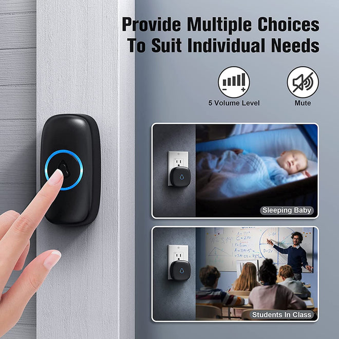 SECRUI Doorbell, Wireless Doorbell with 2 Receivers, Easy Installation, Adjustable Volumes, 58 Chimes, 1000Ft Operating Range, LED Indicator, Black 🍁 All In One Marketplace Canada
