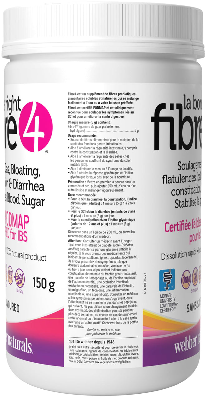Webber Naturals The Right Fibre4 IBS Intestinal Discomfort 150 g, Unflavoured, 30 Servings, Fibre Supplement for Digestive Health, Low-FODMAP, Vegan 🍁 All In One Marketplace Canada