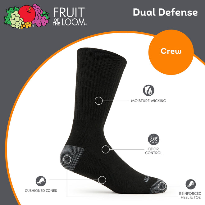 Fruit of the Loom Men's Dual Defense Crew Socks (12 Pack), Black, Medium (6 - 12) 🍁 All In One Marketplace Canada