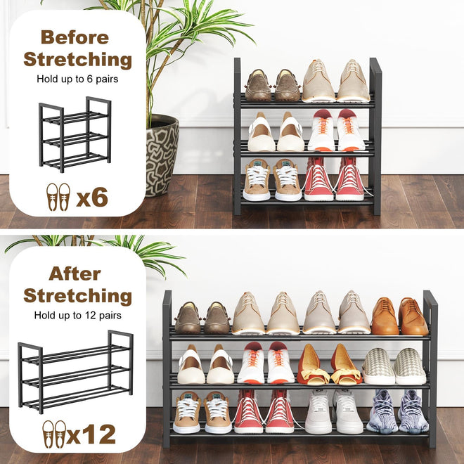 Roylvan 3-Tire Expandable Shoe Rack, 17"-31" Adjustable Stackable Free Standing Shoe Shelf Storage Fits 6-12 Pairs Shoes, Heavy Duty Reinforced Metal Shoes Organizer for Closet Entryway Doorway Dorm 🍁 All In One Marketplace Canada