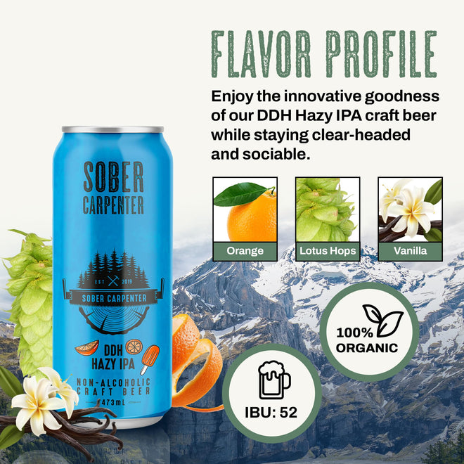 SOBER CARPENTER - DDH Hazy IPA Beer (Craft), All-Occasion Non Alcoholic Beer (with Lactose), Non Alcoholic Spirits & Alcohol Alternative, Low Calorie Drink with 70 Calories, Pack of 12 (16 oz Ea) 🍁 All In One Marketplace Canada