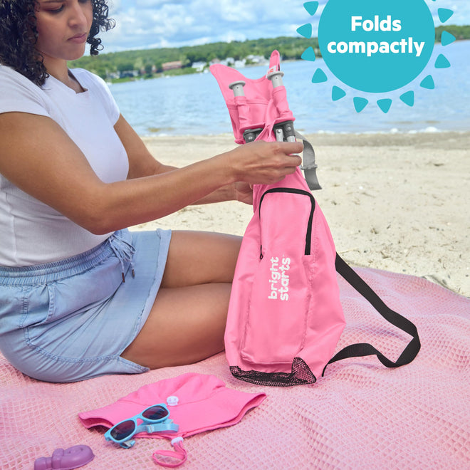 Bright Starts Pop 'N Sit Portable Booster, Indoor/Outdoor Use, Floor Seat with Feeding Tray, Pink, 6 Mos - 3 Yrs 🍁 All In One Marketplace Canada