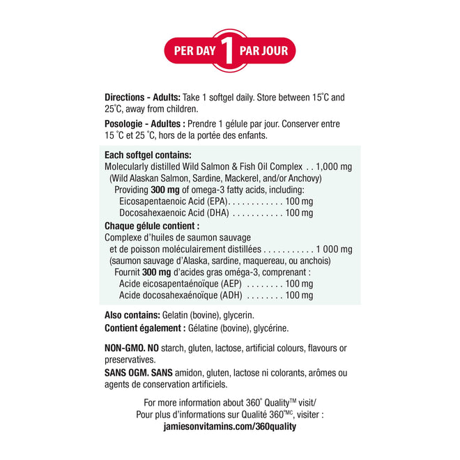 Jamieson Wild Salmon and Fish Oil 1,000 mg Softgels, Value Size, Supports Heart and Brain Health. With Wild Alaskan Salmon, Menhaden, EPA and DHA, Non-GMO, Gluten-Free, 280 Count, Proudly Canadian 🍁 All In One Marketplace Canada