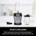 Ninja BL450C, Nutri Pro Personal Blender For Juices, Shakes & Smoothies, 18 and 24 Oz cups, Black/Silver, 900W (Canadian Version) 🍁 All In One Marketplace Canada