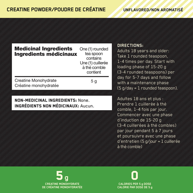 Optimum Nutrition 100% Pure Creatine Monohydrate Micronized Powder, Unflavored, 300g - 60servings (packaging may vary) 🍁 All In One Marketplace Canada