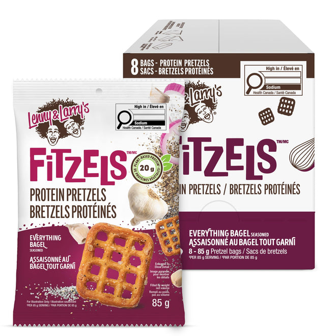 Lenny & Larry's Everything Bagel FITZELS – Savory Pretzel Snacks Incredibly Tasty, High Protein Salty, Vegan, 20g of Plant Based Protein (eight) Bags, 3 oz Each 🍁 All In One Marketplace Canada